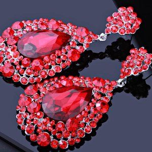 Red Austrian Crystal Pageant Cocktail Stage Chandelier Earrings